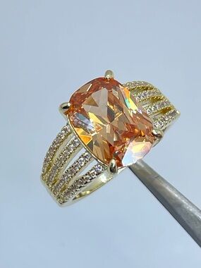 Swarovski Elements Champagne Crystal Ring Gold Statement Band New Sz 9